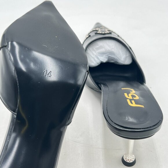 FSJ Black Gorgeous Studded Pointed Toe Mules Stiletto High Heel Slip On Shoes - Picture 6 of 8
